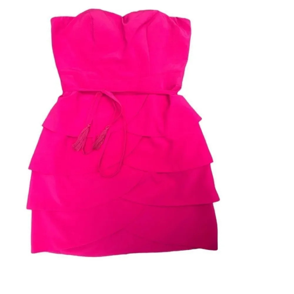 Arc & Co Hot Pink Strapless Tiered Mini Dress Ruffle Party Cocktail Size Medium